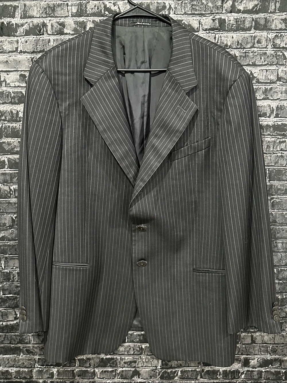 Armani Collezioni Charcoal Gray Pinstripe Black Suit Jacket
